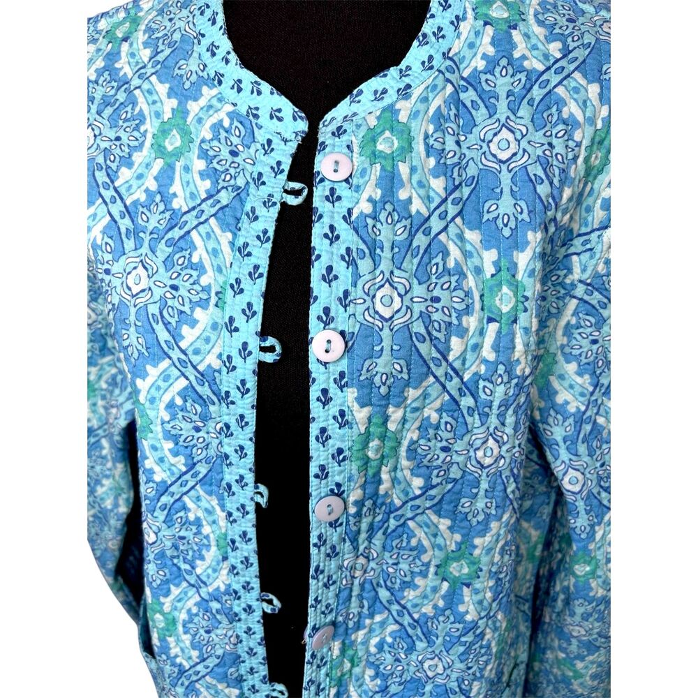 Appleseeds Womens Reversible Quilted‎ Jacket L Pastel Cotton Patterned Teal Boho